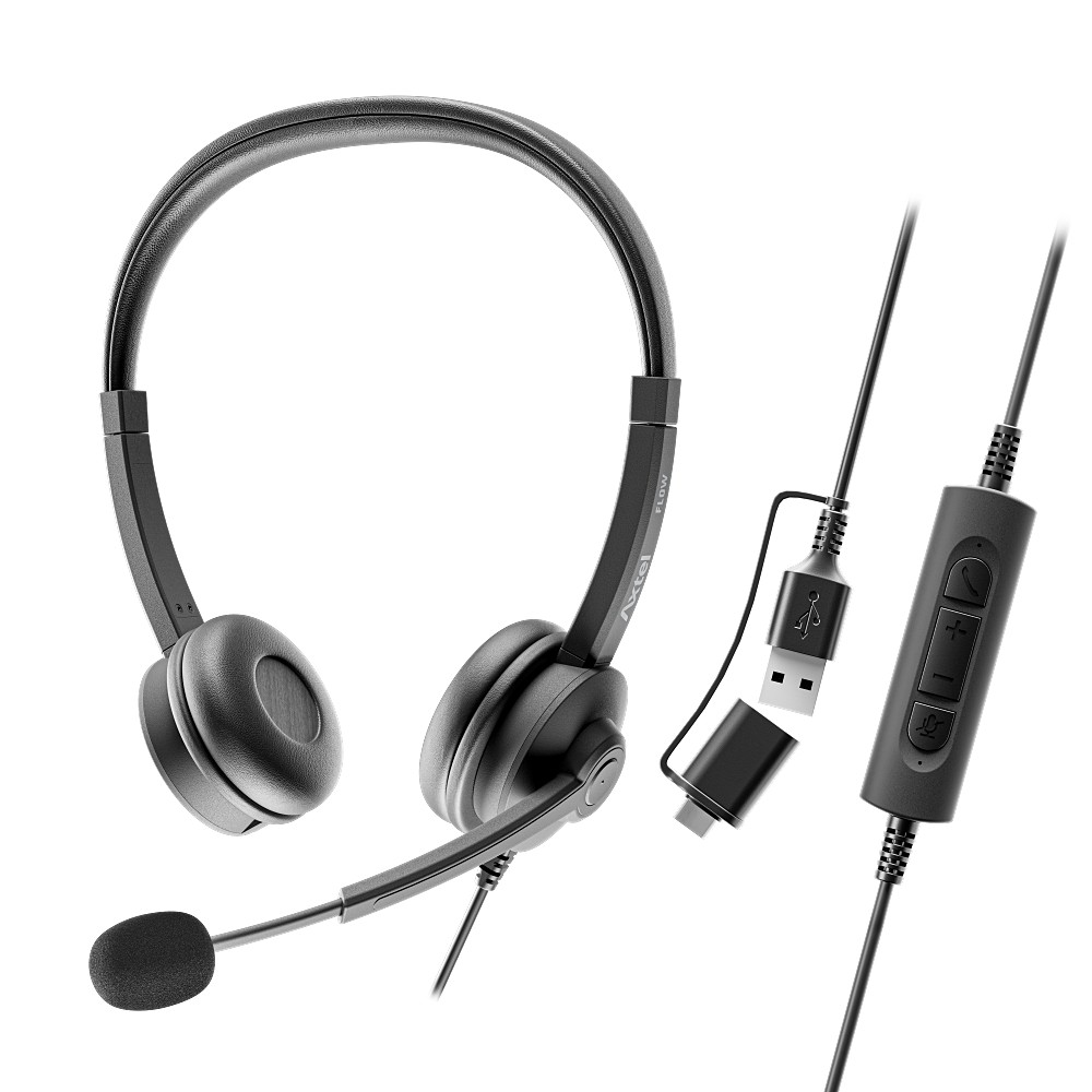 Стереогарнитура Axtel FLOW UC с микрофоном, USB-A/C, чёрная