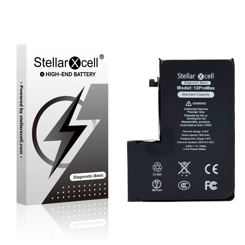 Аккумулятор StellarXcell Diagnostic для Apple iPhone 12 Pro Max, 3687 мА·ч (стандартная ёмкость + высококачественная копия BMS)