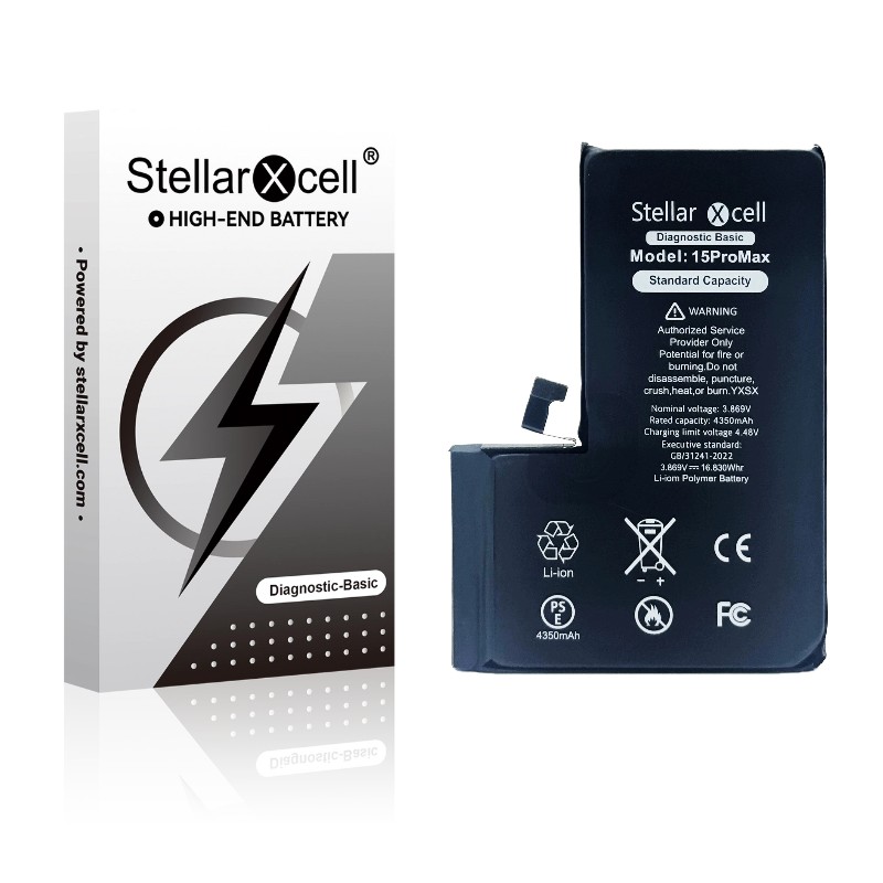 Аккумулятор StellarXcell Diagnostic для Apple iPhone 15 Pro Max, 4422 мА·ч (стандартная ёмкость + высококачественная копия BMS)