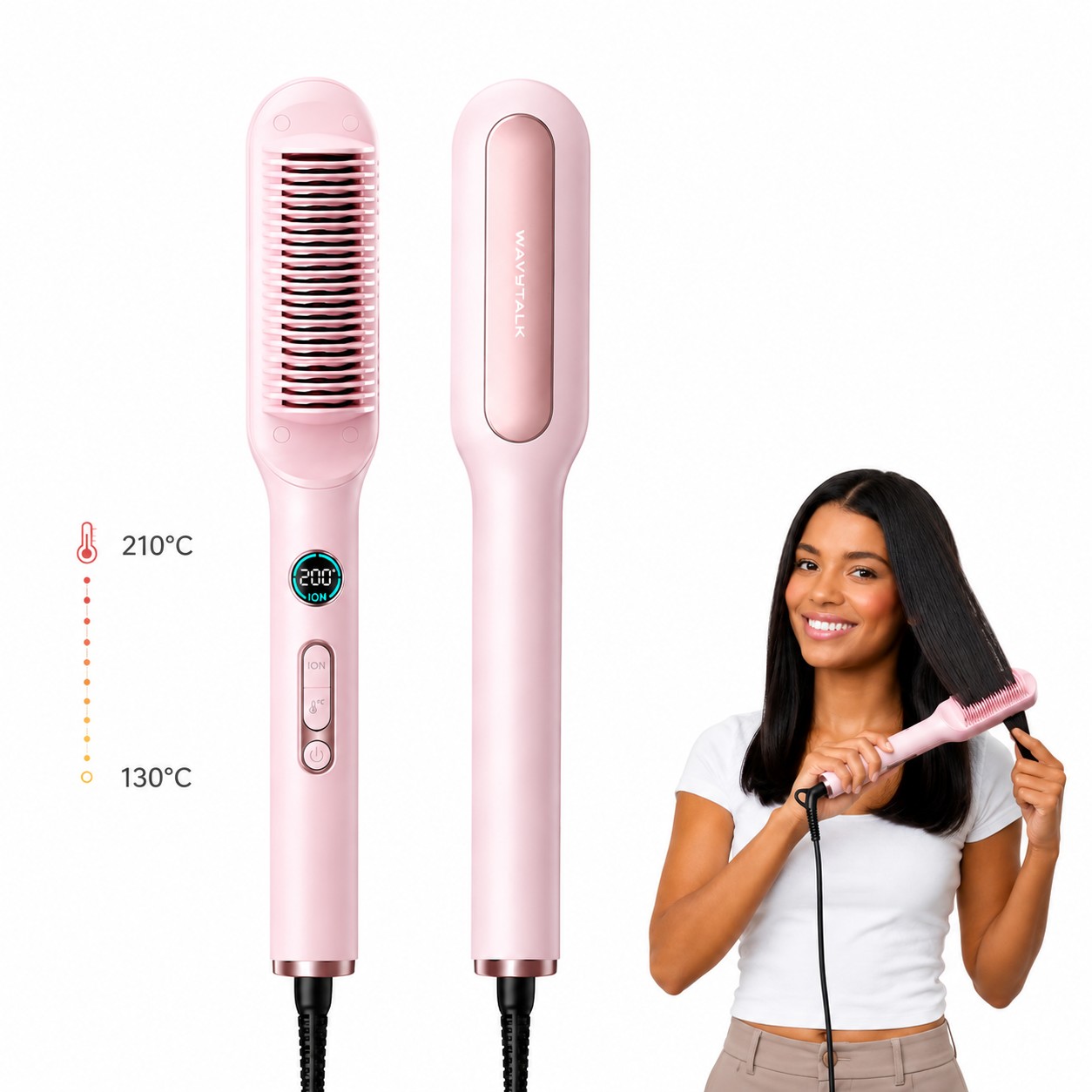 Wavytalk Sleek Sweep plaukų tiesinimo šepetys, rožinis