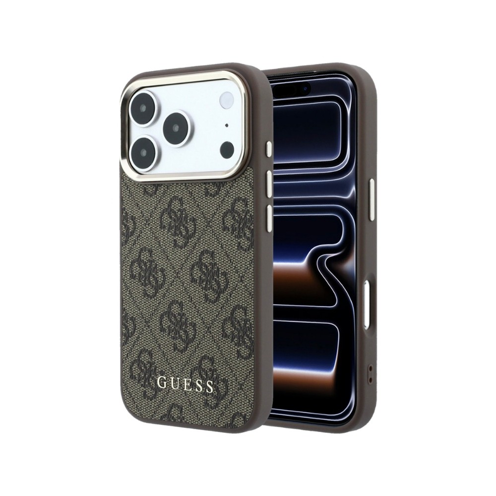 Dėklas Guess PU Leather 4G Gold Frame MagSafe Apple iPhone 18 Pro rudas