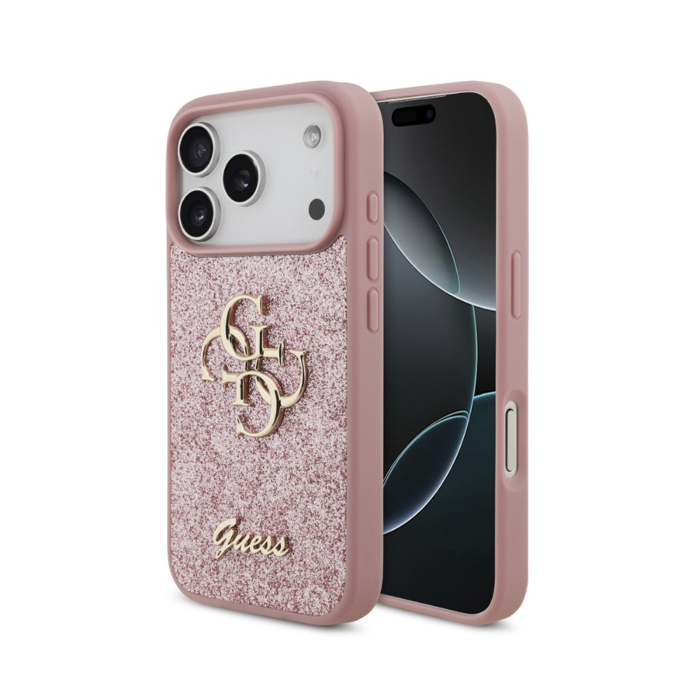 Dėklas Guess PU Fixed Glitter 4G Metal Logo Apple iPhone 18 Pro rožinis