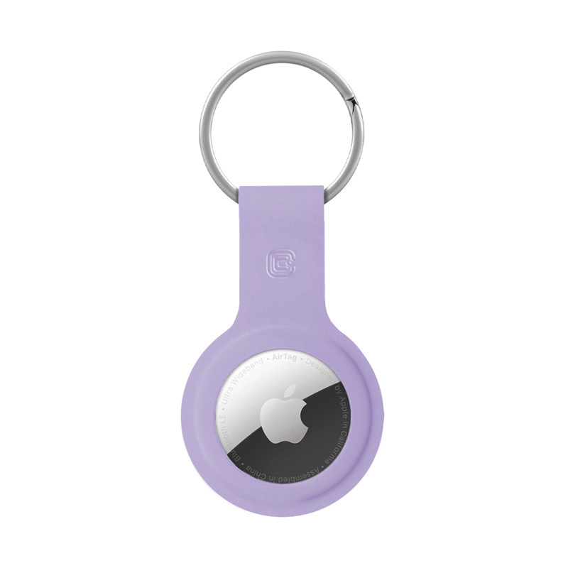 Crong silikoninis apsauginis dėklas su raktų žiedu, skirtas Apple AirTag 1 / 2, violetinis
