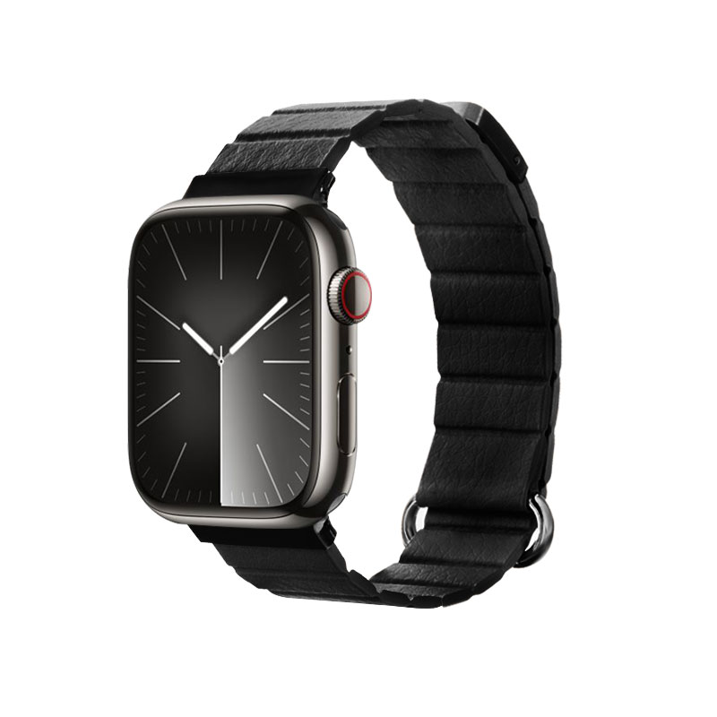 Магнитный ремешок Crong Eclipse из экокожи для Apple Watch 44 / 45 / 46 / 49 мм, чёрный
