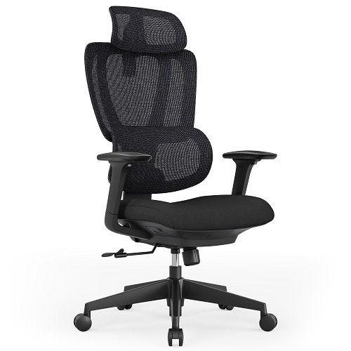 Reguliuojama ergonominė biuro kėdė su galvos ir juosmens atramomis, juoda