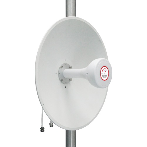5G/LTE/CBRS 2x2 MIMO parabolinė antena, 1.7–4.2 GHz, 17 + 19 dBi
