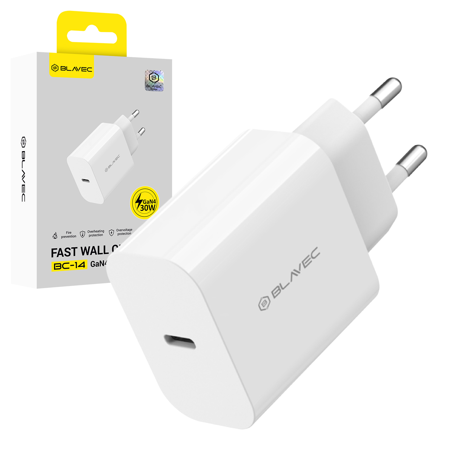 Сетевой адаптер питания Blavec BC-14 GaN4 USB-C PD/QC 30 Вт, 3 А, белый