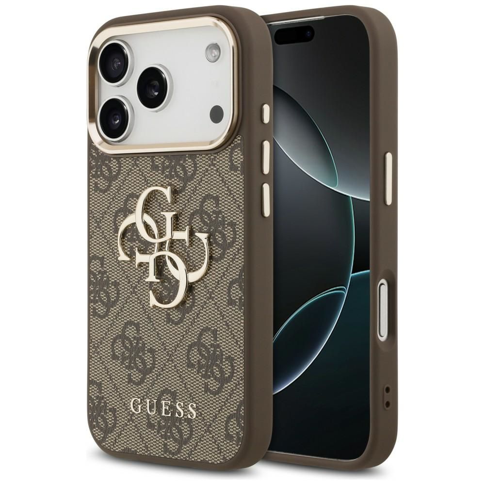 Чехол Guess PU Leather 4G Metal Logo Gold Frame для Apple iPhone 18 Pro Max, коричневый