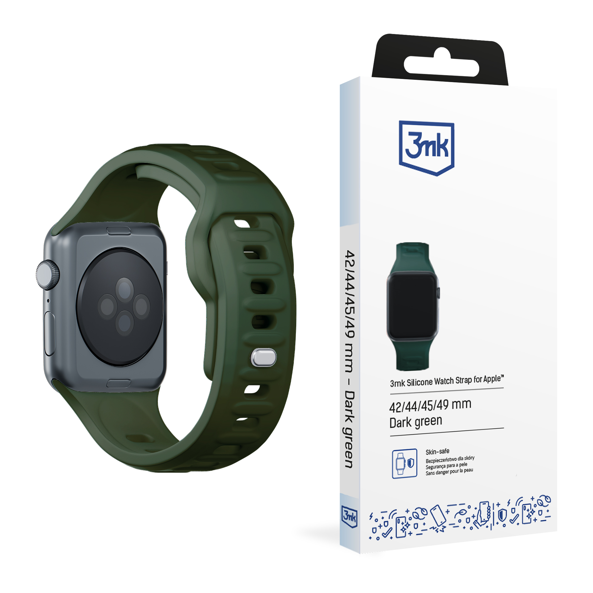 42/44/45/46/49 mm Dark Green (big) - 3mk Silicone Watch Strap for Apple
