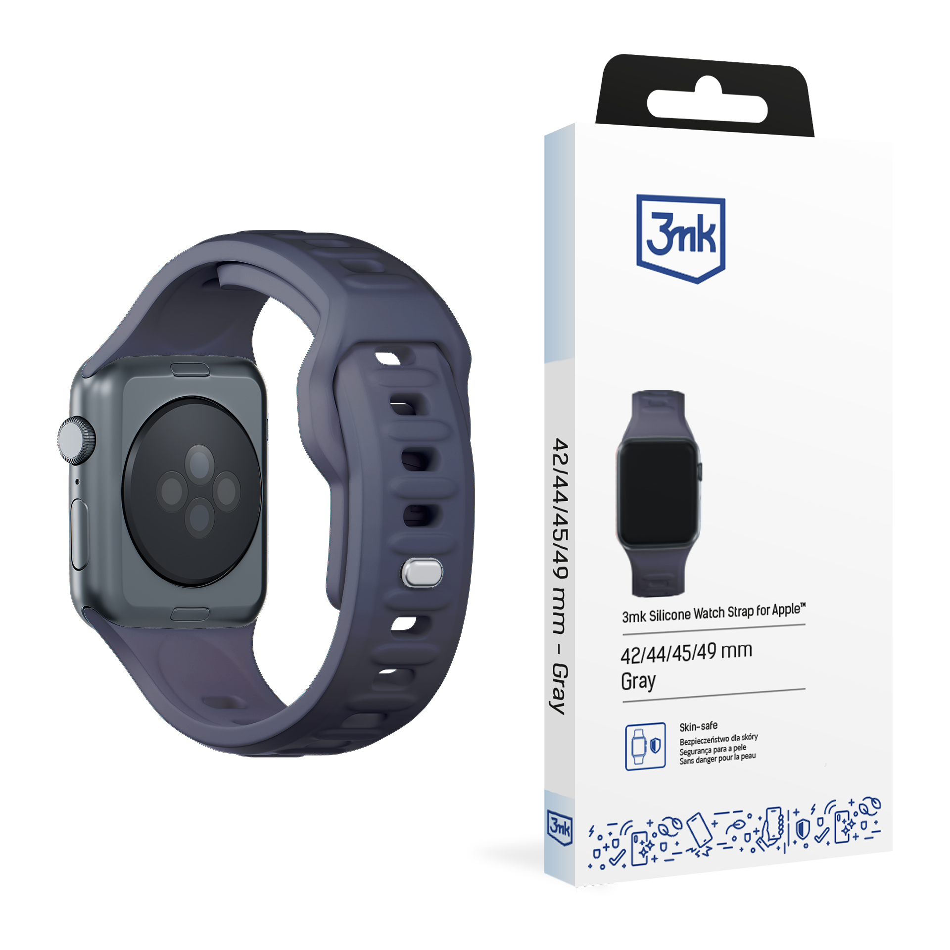 42/44/45/46/49 mm Gray (big) - 3mk Silicone Watch Strap for Apple
