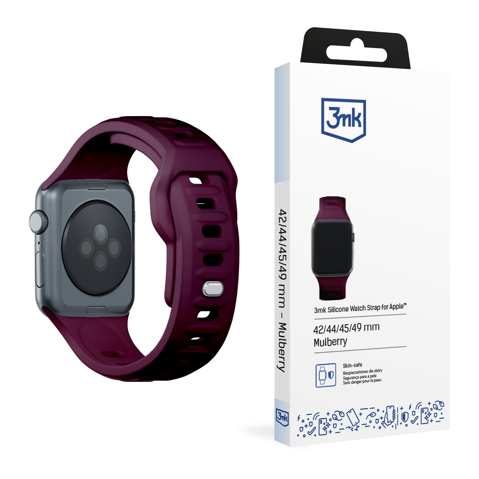 Силиконовый ремешок 3mk для Apple Watch, 42/44/45/46/49 mm, Mulberry, большой размер