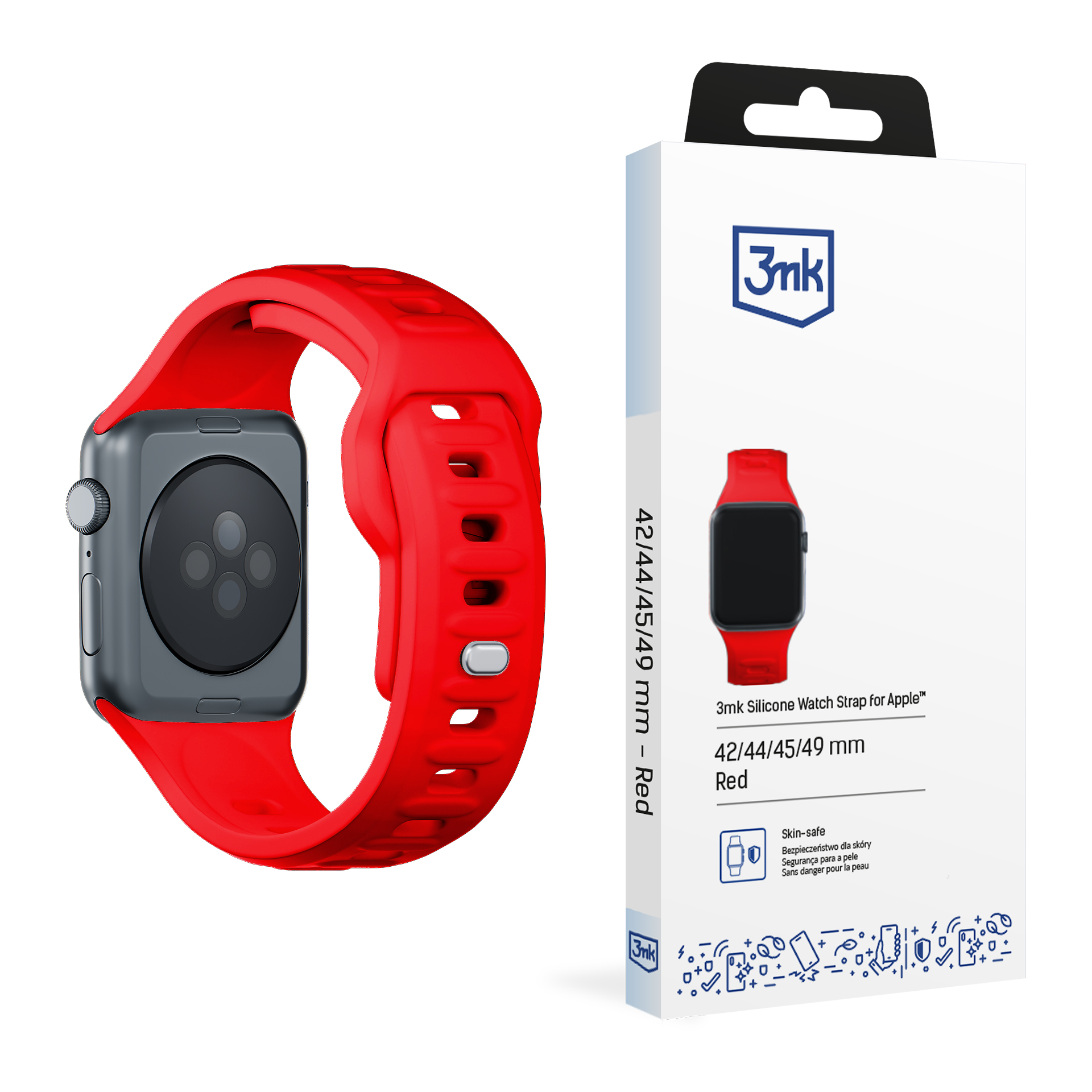 42/44/45/46/49 mm Red (big) - 3mk Silicone Watch Strap for Apple