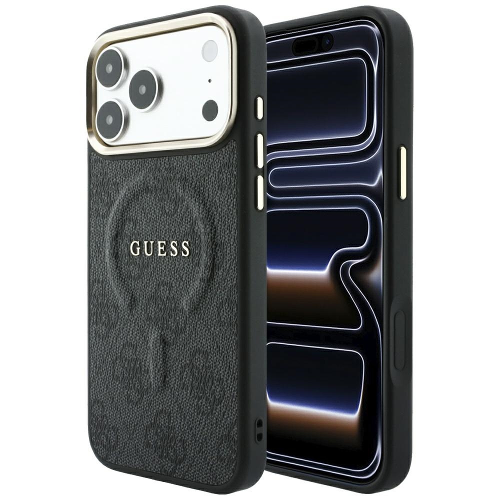 Чехол Guess Embossed 4G Classic MagSafe для iPhone 17 Pro Max / 18 Pro Max, чёрный
