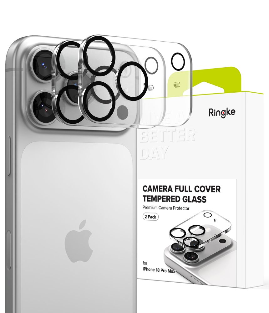 Ringke Camera Full Cover apsauginis grūdintas stiklas kamerai, 2 vnt. komplektas, skirtas iPhone 18 Pro Max, juodas