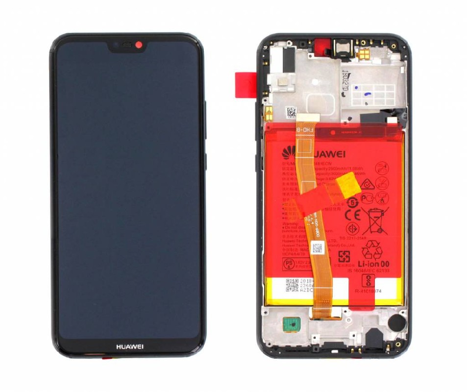 Ekranas Huawei P20 Lite su lietimui jautriu stikliuku ir rėmeliu ir baterija Midnight Black originalus (service pack)