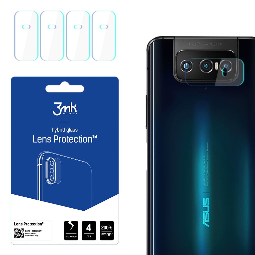 3MK Hibridinis stiklas kameros ASUS ZENFONE 7 Hibridinis stiklas skirtas 4 vnt. kamerai