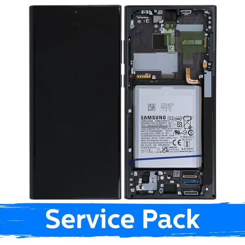Ekranas skirtas Samsung S908 S22 Ultra su rėmeliu / Phantom Black / (Service Pack) +INCLUDING BATTERY