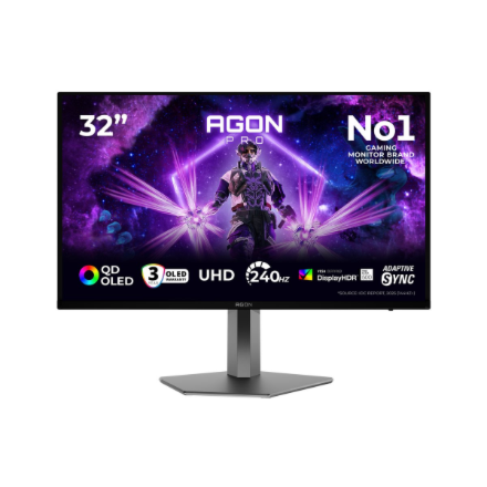 AOC AG326UZD2 monitorius, 32 col., QD-OLED UHD, 16:9, 240 Hz, 0,03 ms, 3840 × 2160, 1000 cd/m², 1 × HDMI, juodas