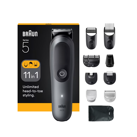 Набор для стрижки Braun 11-в-1 All-in-One, Series 5 AIO5560, беспроводной, количество настроек длины 14, серый/чёрный