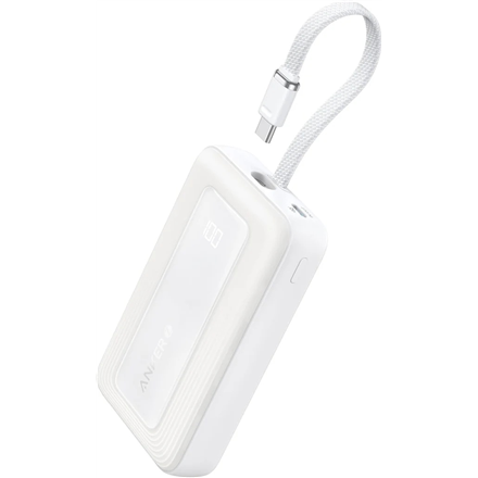 Anker išorinė baterija su įmontuotu USB-C laidu, 30 W, A1688H21, 10000 mAh, balta