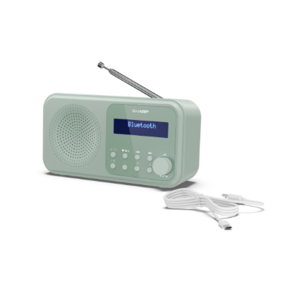 Sharp (Sharp DR-P420(GN) Tokyo nešiojamas skaitmeninis radijas, FM/DAB/DAB+, Bluetooth 5.0, maitinimas USB arba baterijomis, akvamarino žalia)