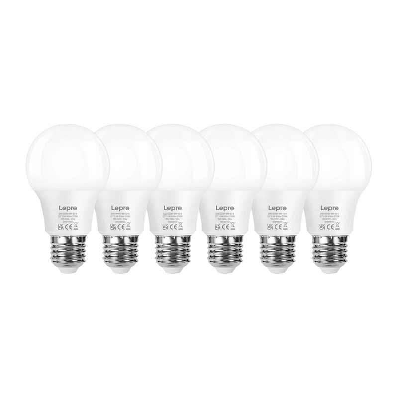 LEPRO 100089-WW-EU-6 LED lemputė, E27, A60, 8.5W (60W), 806 lm, 2700K (šilta šviesa), 180°, 6 vnt. pakuotė