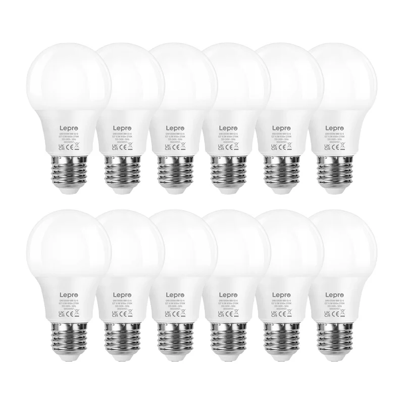LEPRO 100089-WW-EU-12 LED-лампа, E27, A60, 8.5W (60W), 806 lm, 2700K (тёплый белый свет), 180°, упаковка 12 шт
