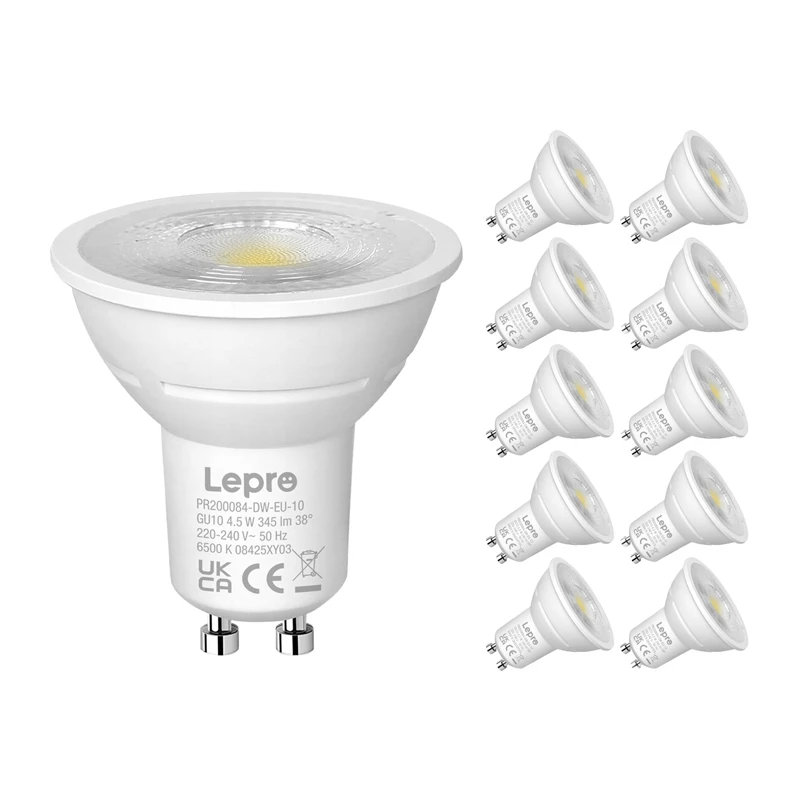 LEPRO 200084-DW-EU-10 GU10 диммируемая LED-лампа, 4.5W, 345 lm, 6500K, 38°, 10 шт