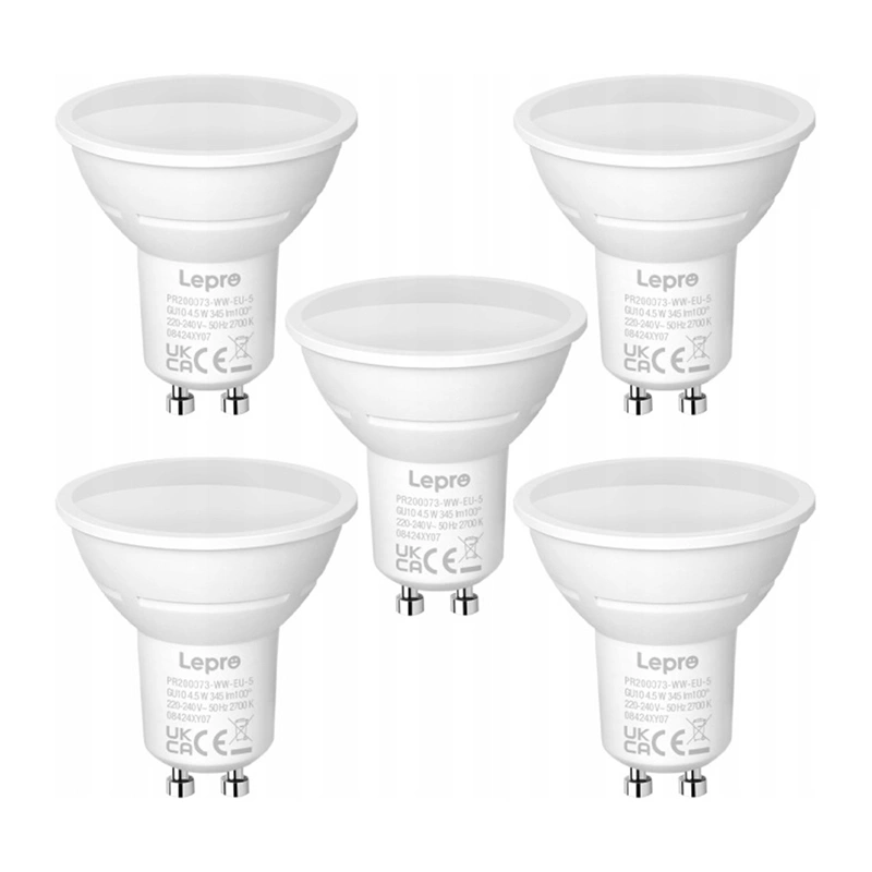 LEPRO 200073-WW-EU-5 GU10 LED lemputė, 4.5W, 345 lm, 2700K, 100°, 5 vnt. pakuotė