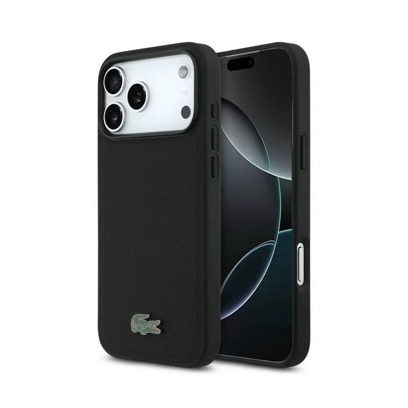 Dėklas Lacoste PVC Petit Pique Semi Wrap Embossed MagSafe Apple iPhone 18 Pro juodas