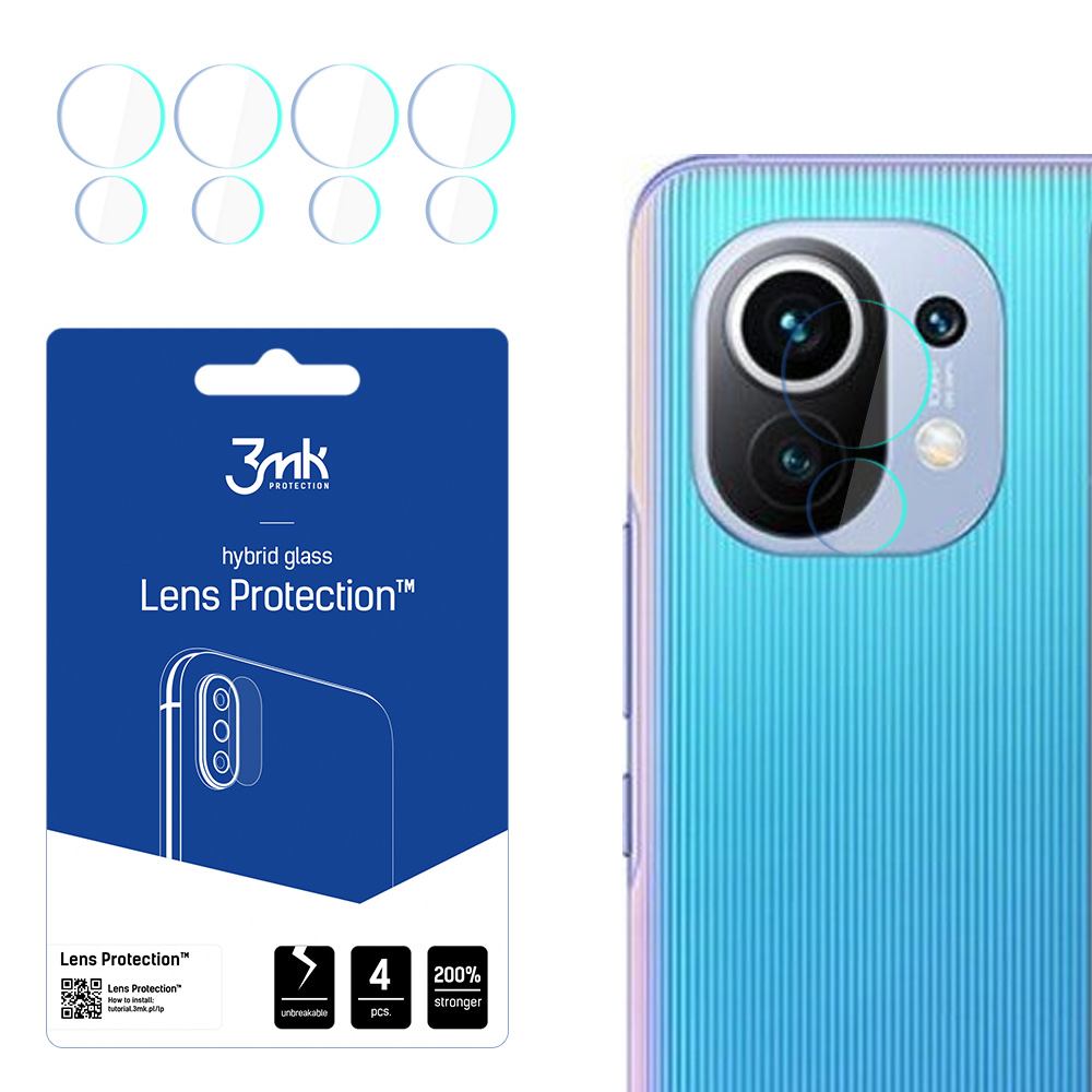 3MK FLEXIBLE GLASS LENS hibridinis stiklas PROTECT XIAOMI MI 11 / MI 11 5G 4 vnt. kamerai
