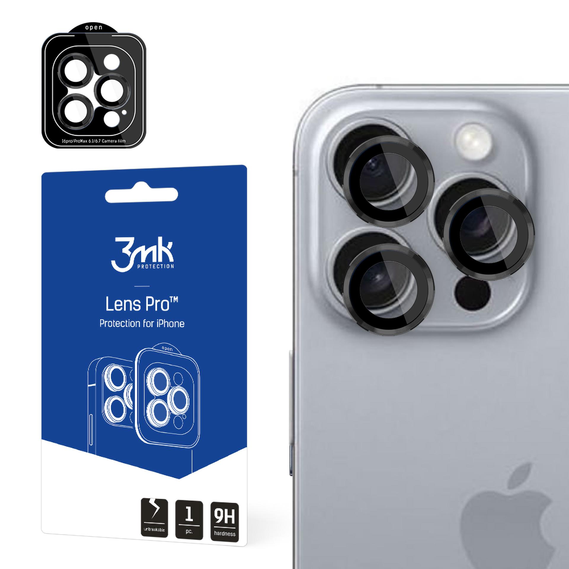 Закалённое стекло на камеру 3mk Lens Pro Apple iPhone 16 Pro/16 Pro Max - чёрный
