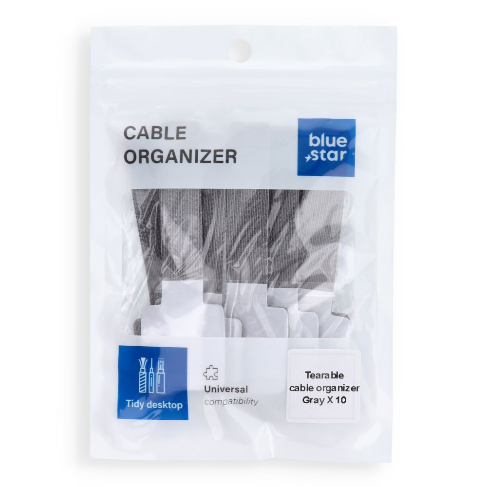Blue Star PJ-COZ413 self-adhesive hook-and-loop cable ties – grey, 10 pcs.