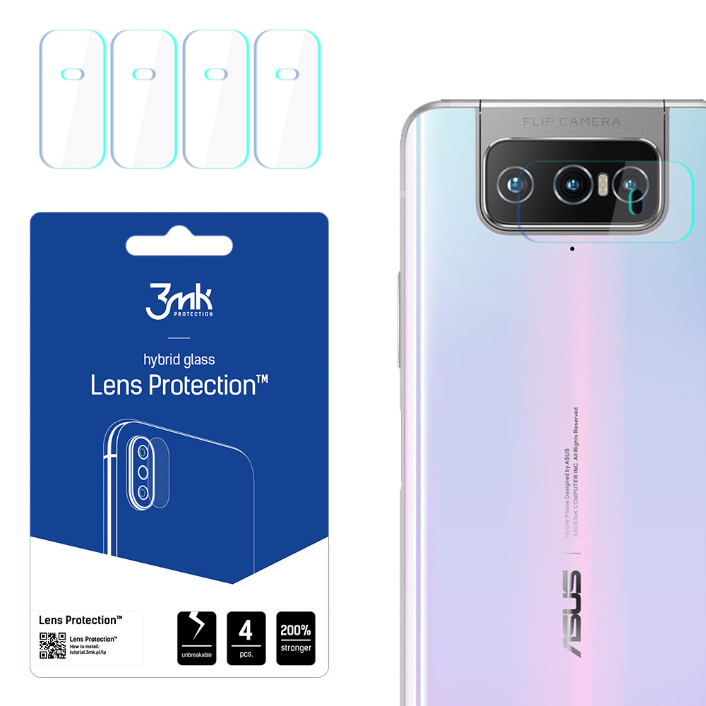 3MK Hibridinis stiklas kameros ASUS ZENFONE 7 PRO Hibridinis stiklas skirtas 4 vnt. kamerai