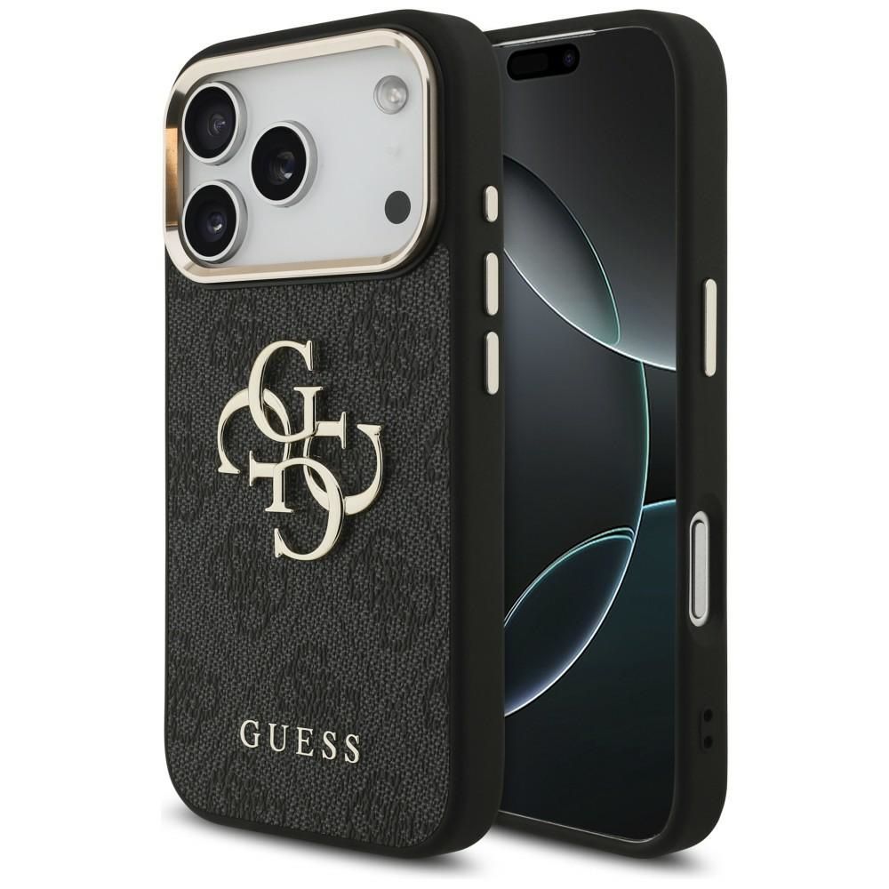 Чехол Guess PU Leather 4G Metal Logo Gold Frame для Apple iPhone 18 Pro, чёрный