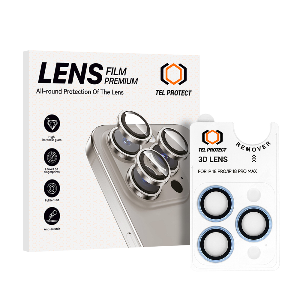 Tempered glass Tel Protect 3D Lens on camera for Iphone 18 Pro/18 Pro Max lightblue (lens 3 pieces)