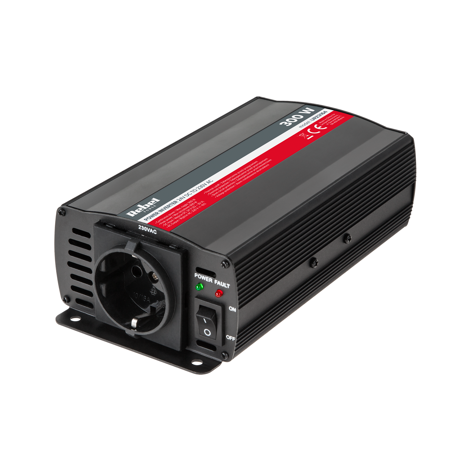 REBEL 24 V–230 V įtampos keitiklis, 300 W, vokiško F tipo lizdas