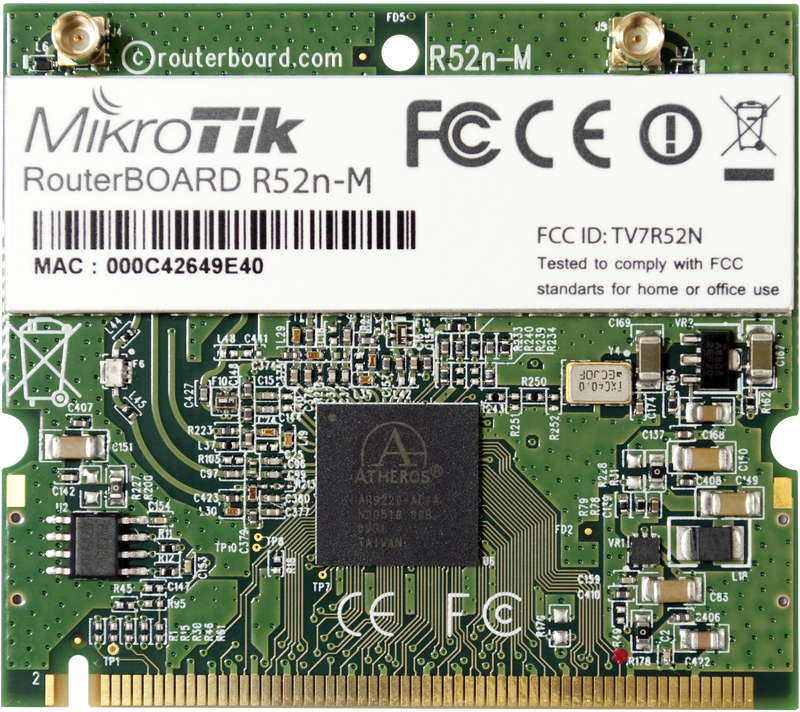 RouterBOARD R52Nm dual-band mini PCI Wi-Fi card, 802.11a/b/g/n, 23 dBm, MMCX