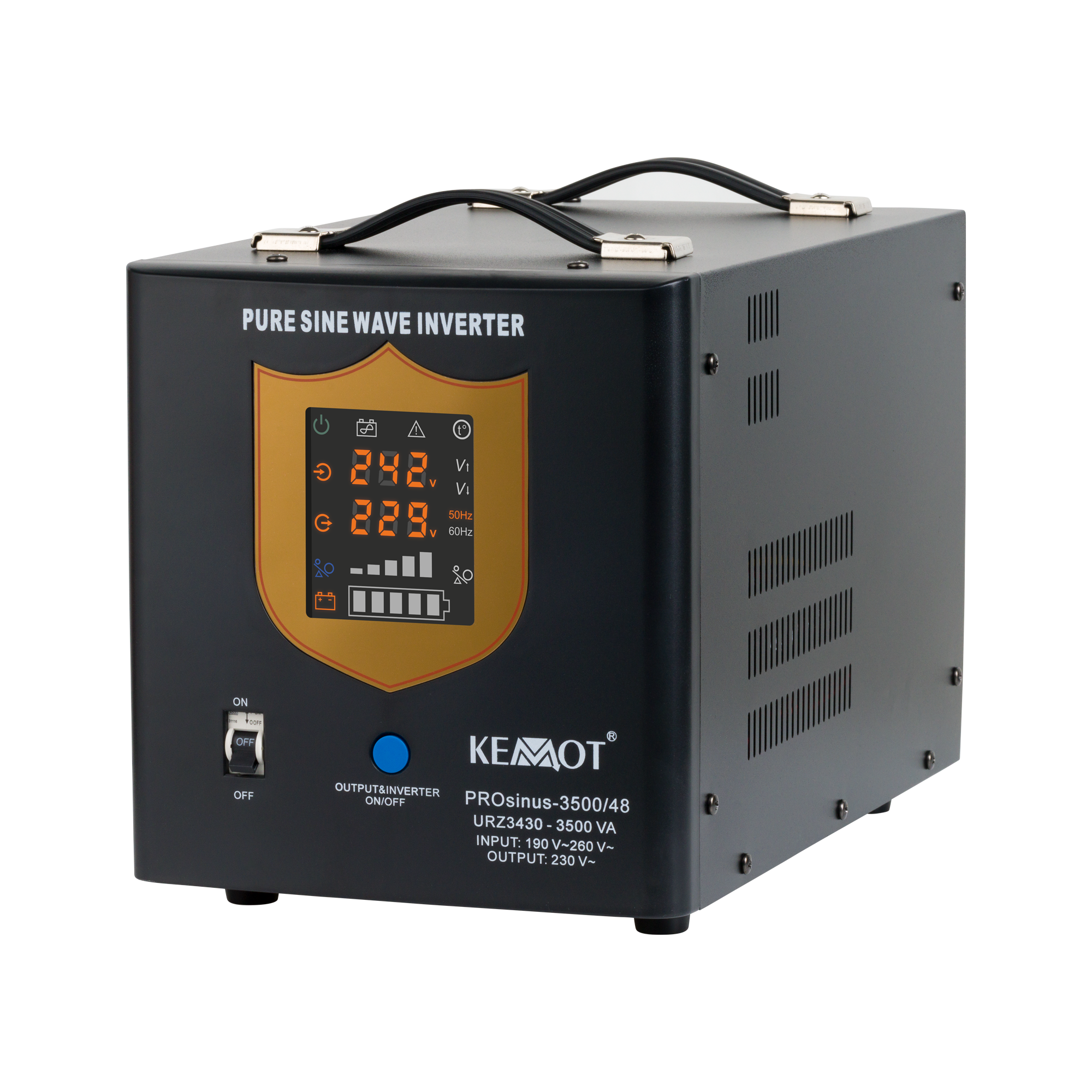KEMOT PROsinus-3500/48 emergency power supply, pure sine wave inverter with charging, 48 V / 230 V, 3500 VA / 2400 W