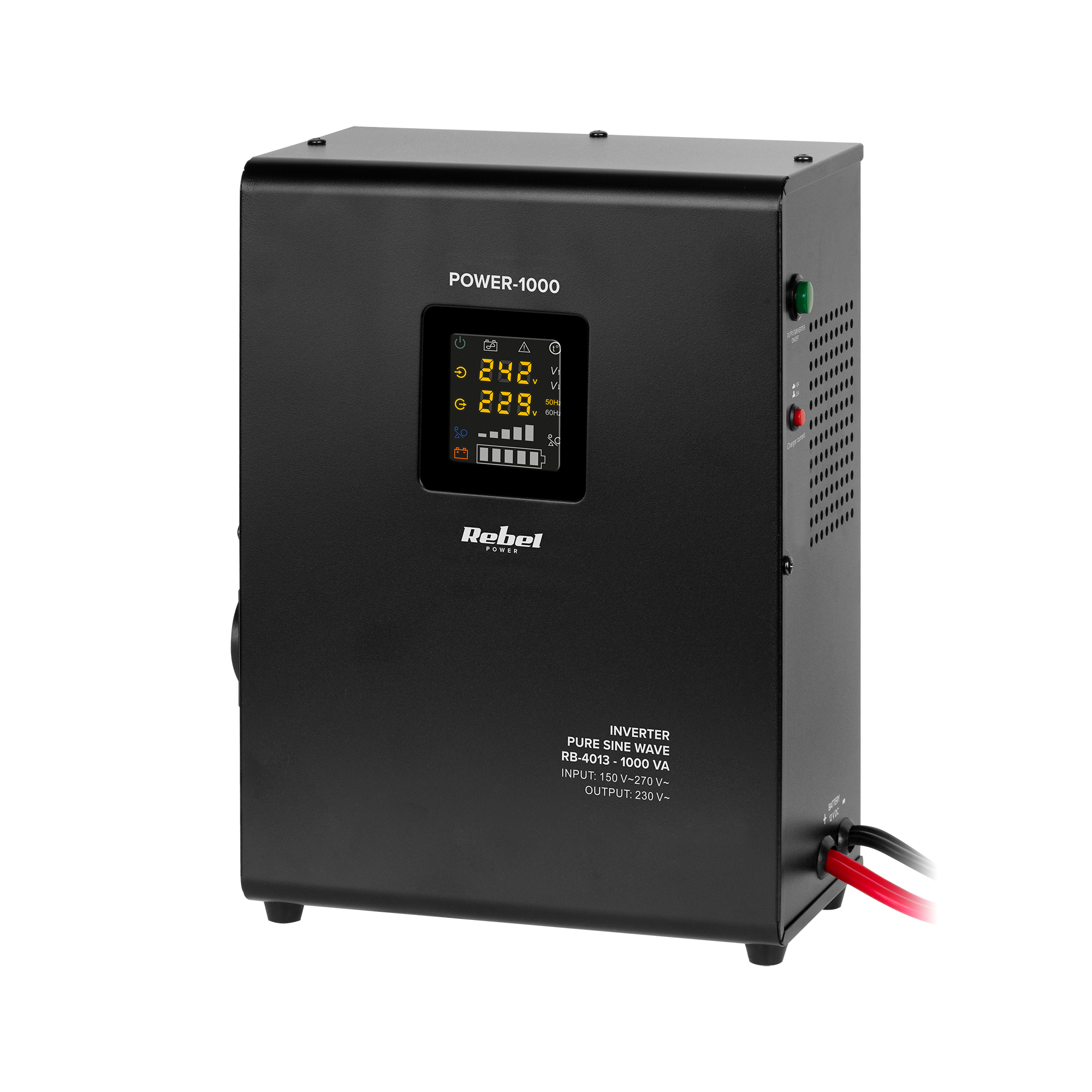 Rebel POWER-1000 wall-mounted emergency power supply, pure sine wave inverter with charging, 12 V / 230 V, 1000 VA / 700 W