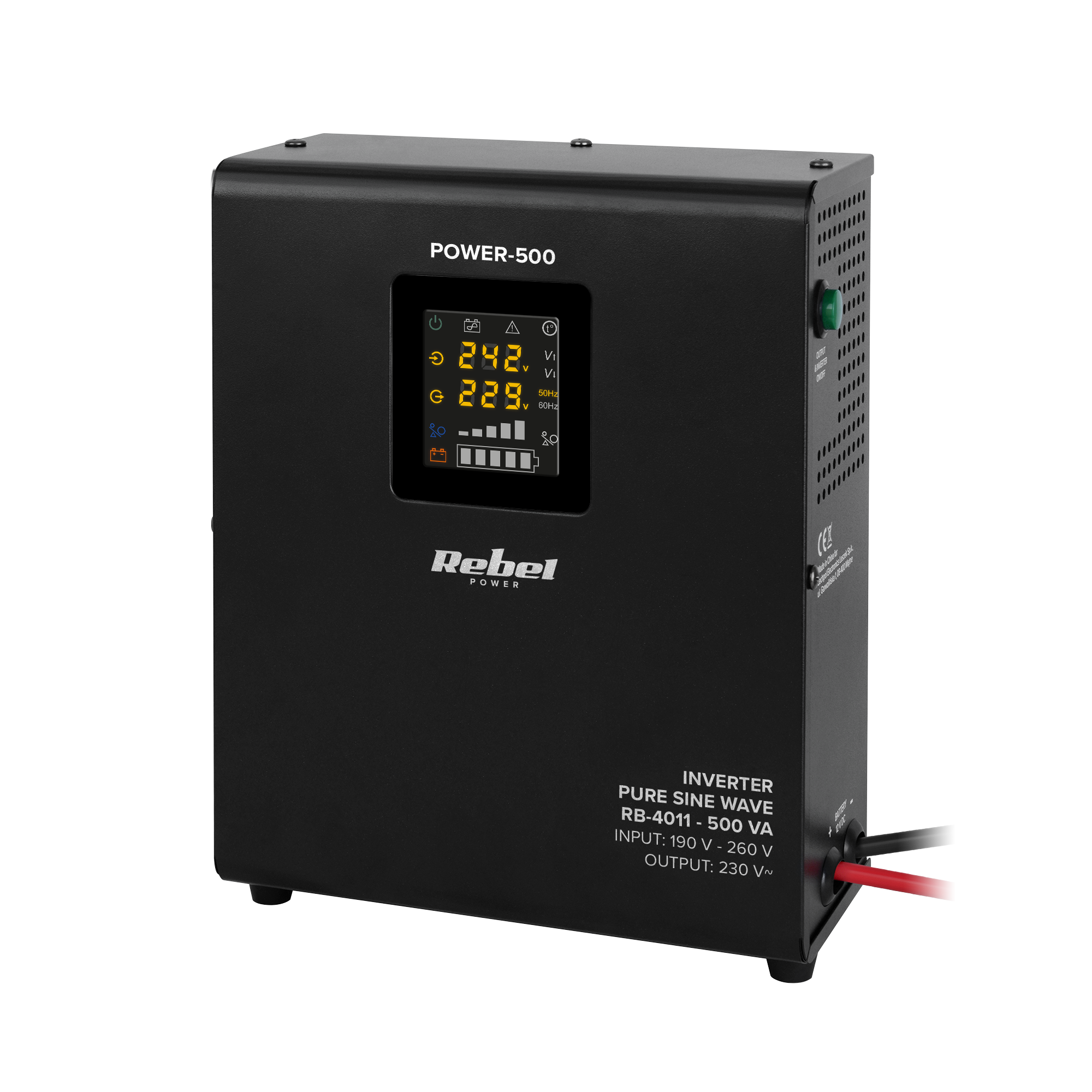 Rebel POWER-500 wall-mounted emergency power supply, pure sine wave inverter with charging, 12 V / 230 V, 500 VA / 300 W
