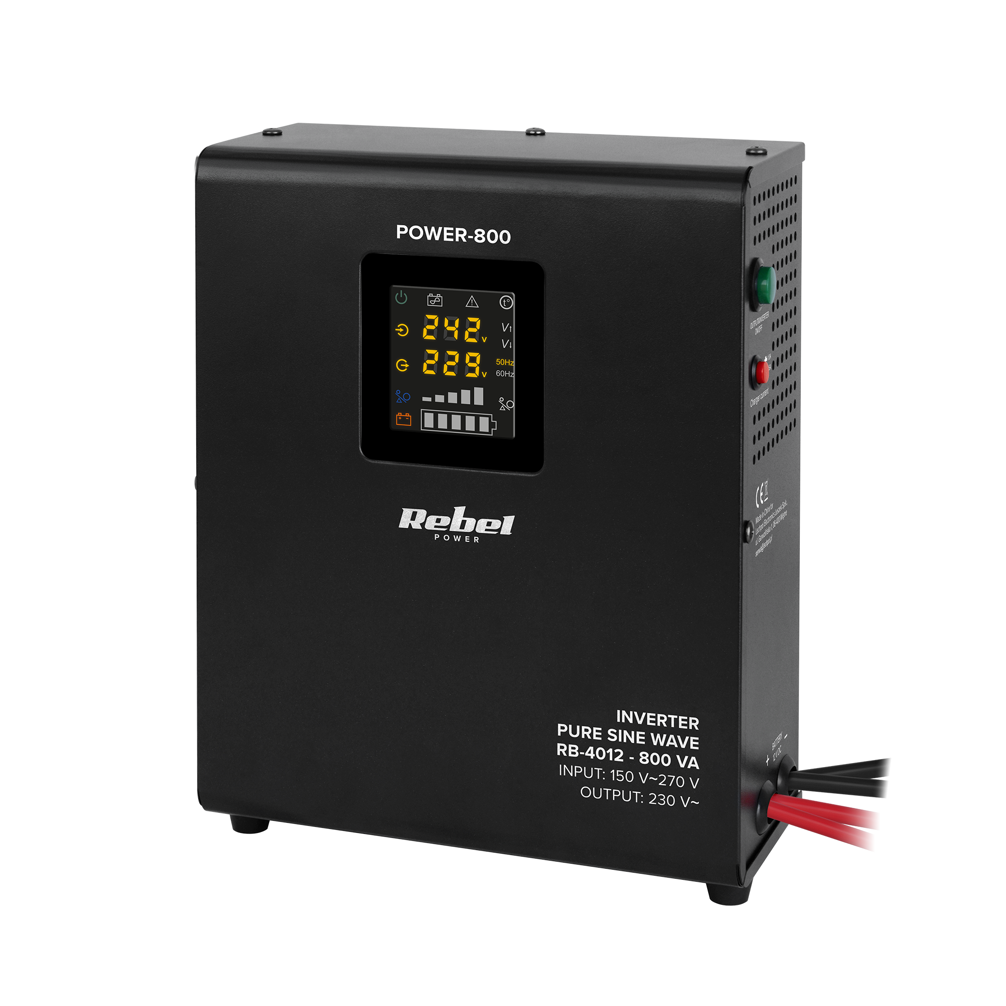 Rebel POWER-800 wall-mounted emergency power supply, pure sine wave inverter with charging, 12 V / 230 V, 800 VA / 500 W