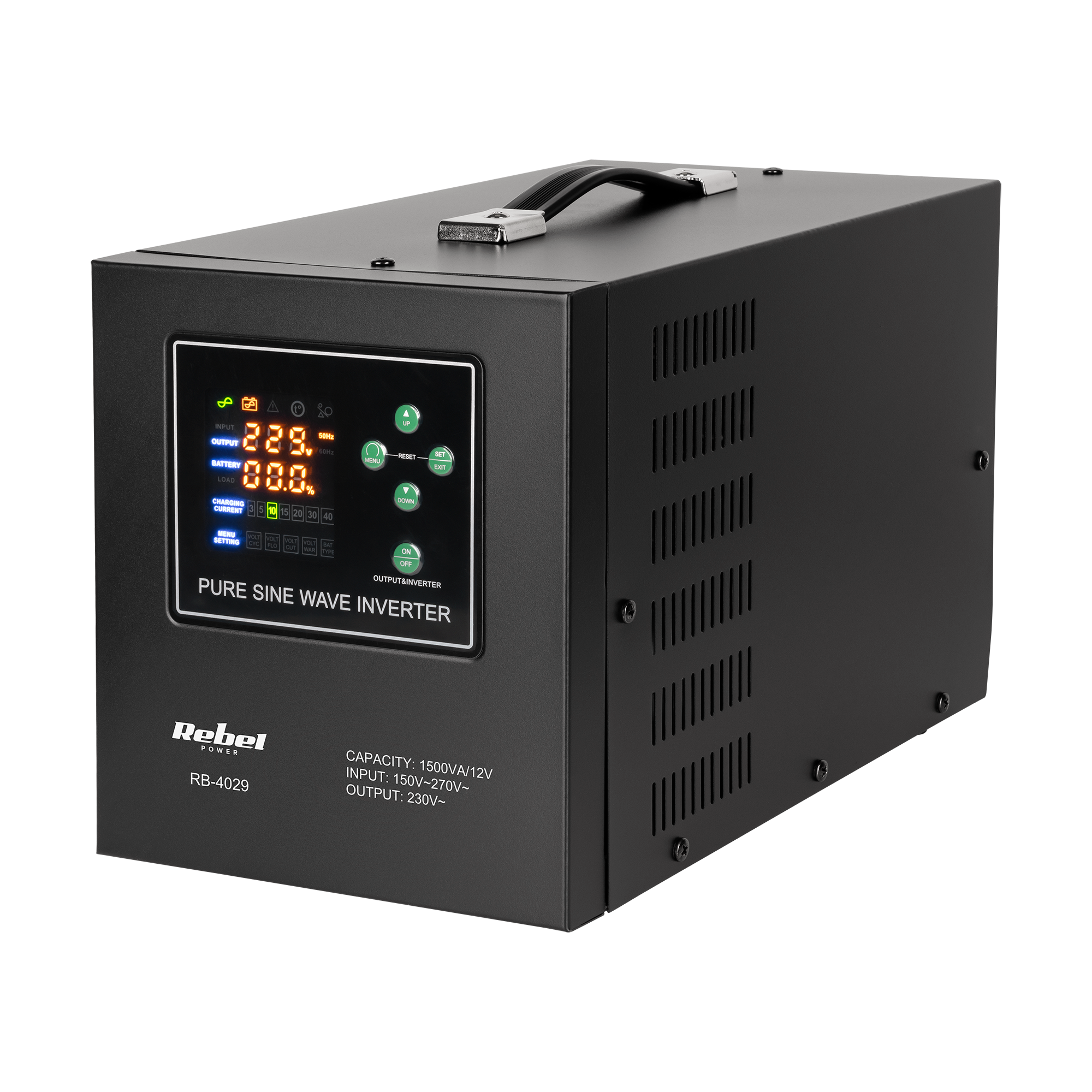 Rebel POWER-1500-LFP4 emergency power supply, pure sine wave inverter with charging, 12 V / 230 V, 1500 VA / 1050 W