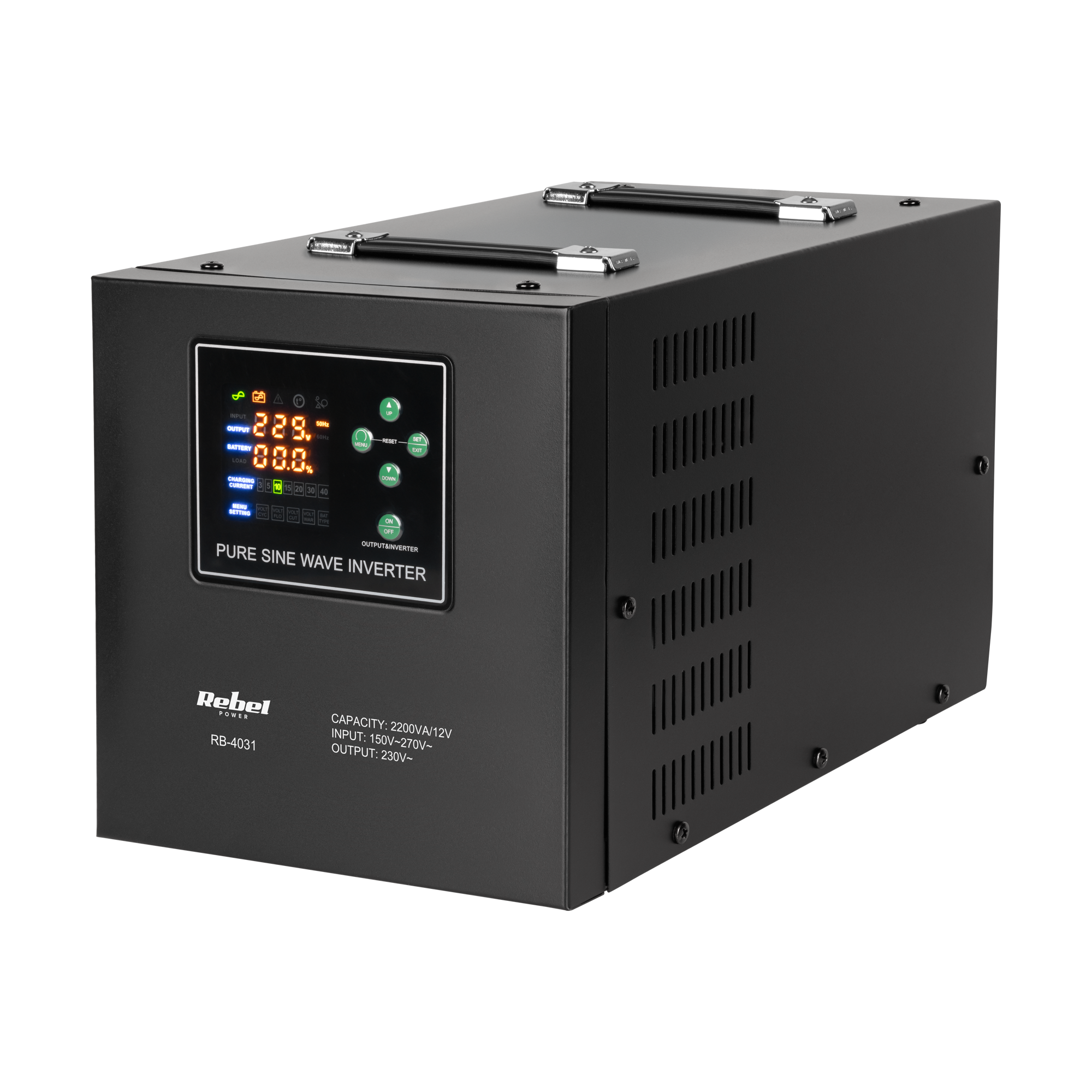Rebel POWER-2200-LFP4 emergency power supply, pure sine wave inverter with charging, 12 V / 230 V, 2200 VA / 1600 W