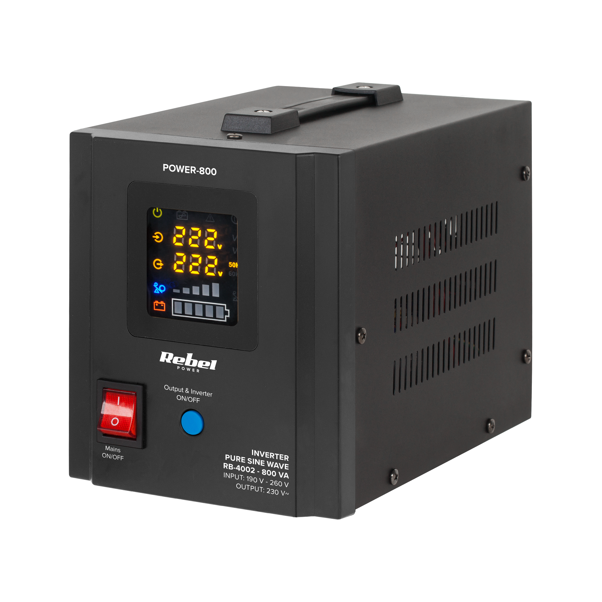 Rebel POWER-800 emergency power supply, pure sine wave inverter with charging, 12 V / 230 V, 800 VA / 500 W
