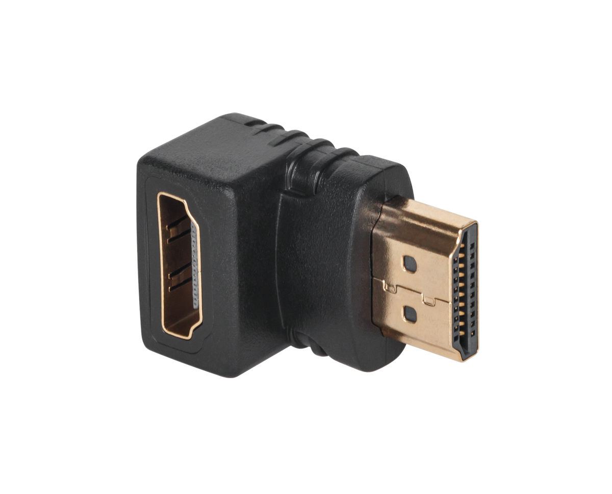 Right-angle HDMI socket-to-plug adapter