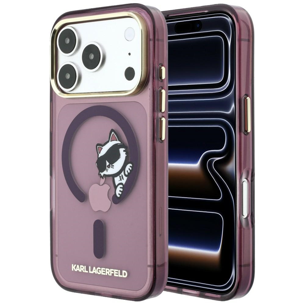 Karl Lagerfeld Peekaboo Logo dėklas, skirtas iPhone 18 Pro Max / 17 Pro Max, suderinamas su MagSafe – bordo spalvos